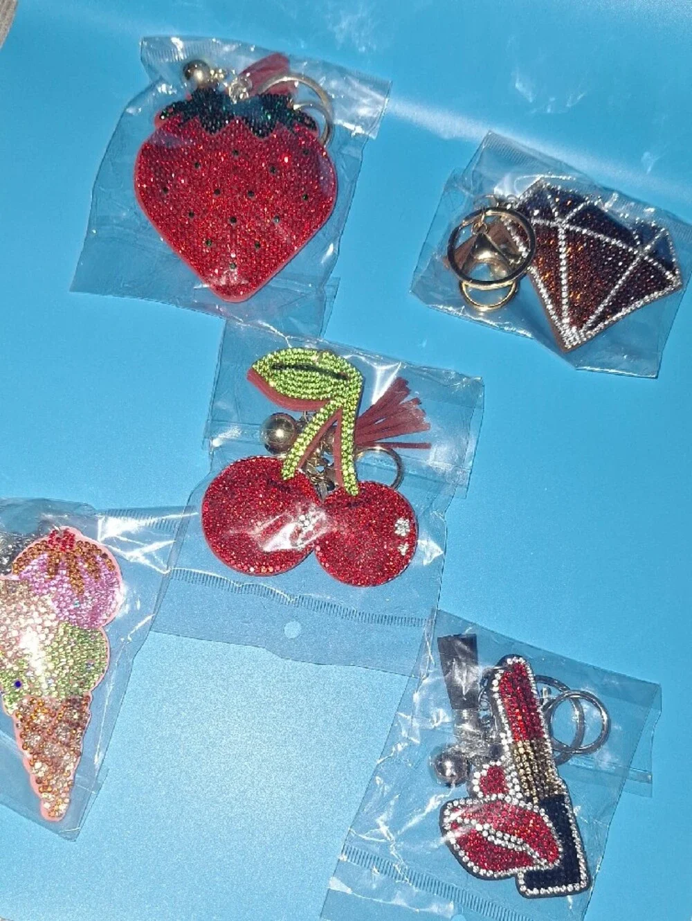 Sequin Cherry Keychain Bag Charm - Red